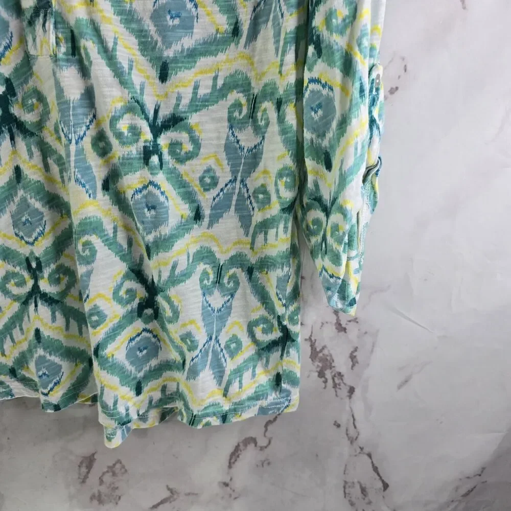 Fresh Produce T Shirt Womens Medium Green Yellow Roll Up Tee Jersey Argyle Long
